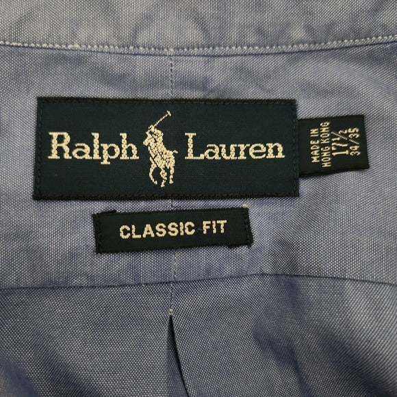 Ralph Lauren Blue Classic Fit Button Down Shirt Men’s Size 17.5 34-35