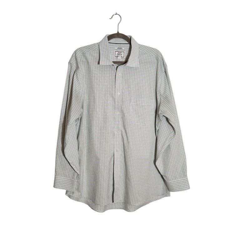 Jos. A. Bank White and Green Plaid Button Down Dress Shirt Size 17.5 34