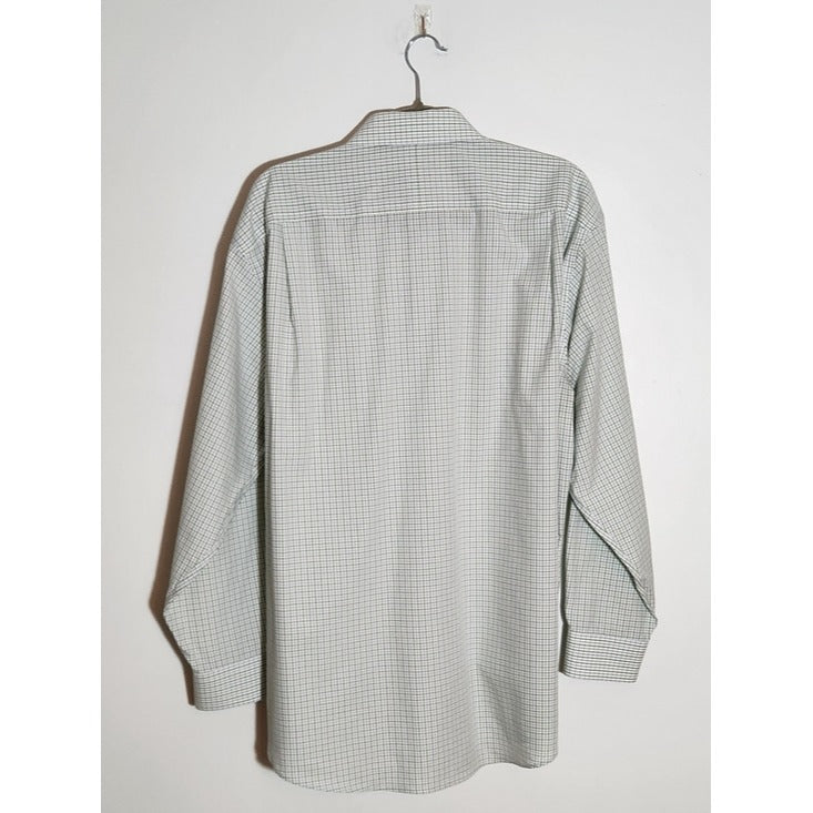 Jos. A. Bank White and Green Plaid Button Down Dress Shirt Size 17.5 34