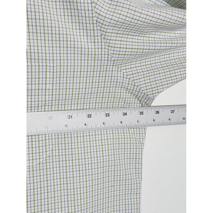 Jos. A. Bank White and Green Plaid Button Down Dress Shirt Size 17.5 34