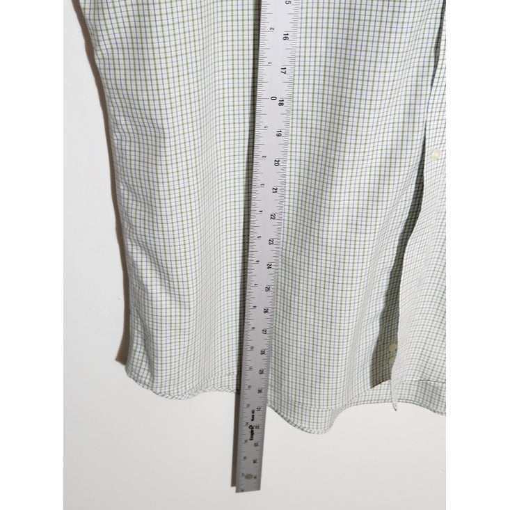 Jos. A. Bank White and Green Plaid Button Down Dress Shirt Size 17.5 34