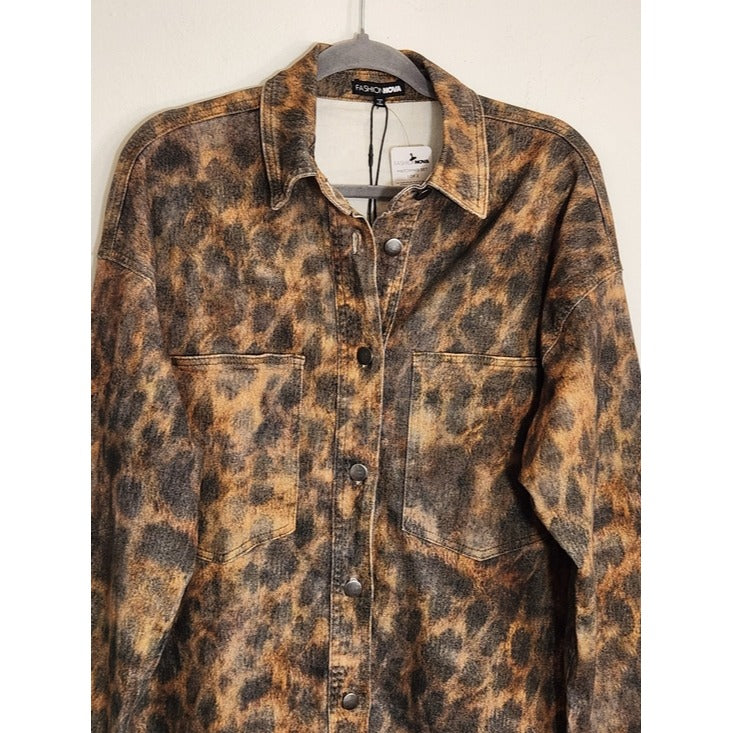 Fashion Nova Brown Leopard Print Shacket Size Medium NWT