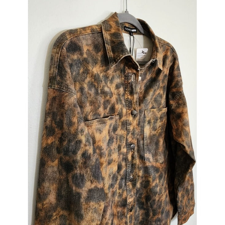 Fashion Nova Brown Leopard Print Shacket Size Medium NWT