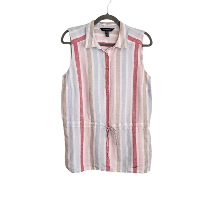 Ellen Tracy Multicolor Striped Linen Sleeveless Tunic Top Size Medium