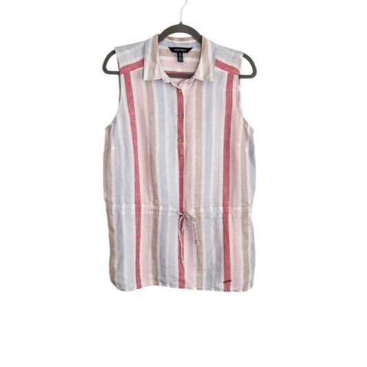Ellen Tracy Multicolor Striped Linen Sleeveless Tunic Top Size Medium