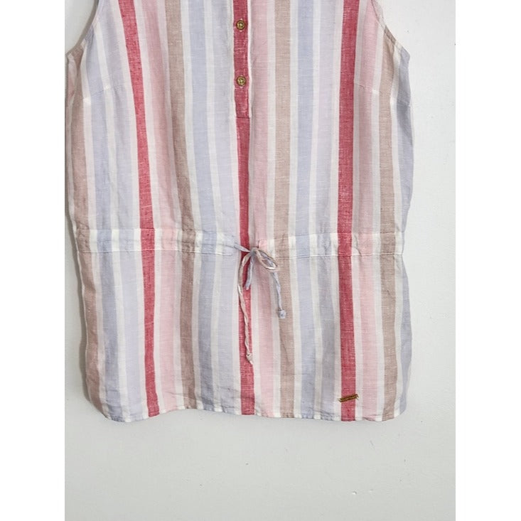Ellen Tracy Multicolor Striped Linen Sleeveless Tunic Top Size Medium