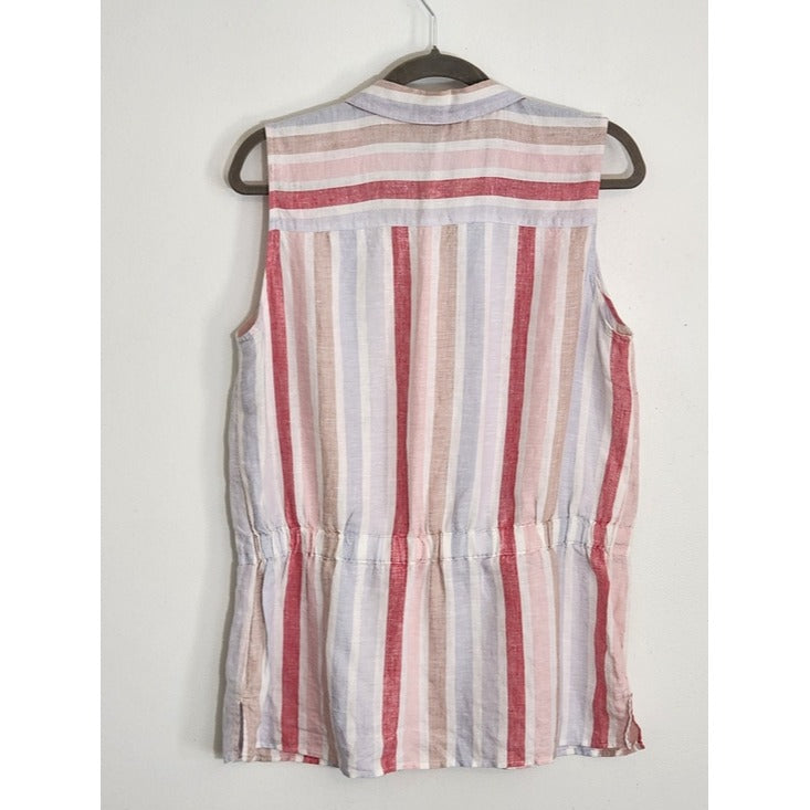 Ellen Tracy Multicolor Striped Linen Sleeveless Tunic Top Size Medium