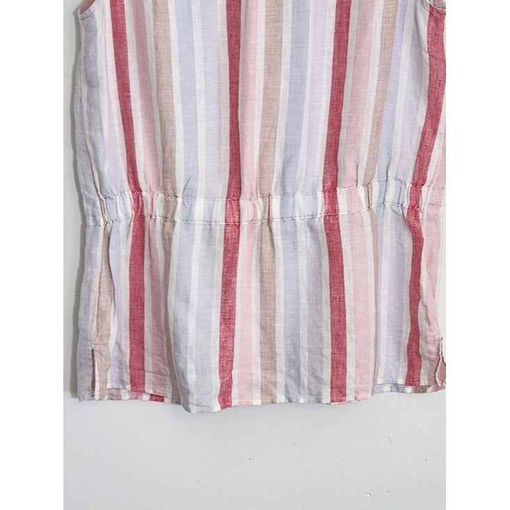 Ellen Tracy Multicolor Striped Linen Sleeveless Tunic Top Size Medium