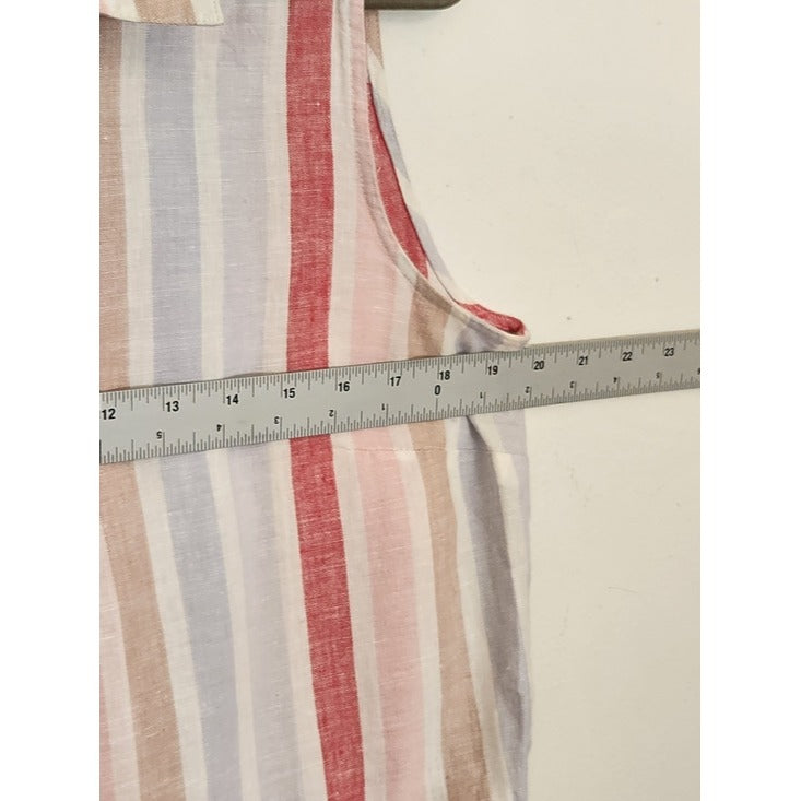 Ellen Tracy Multicolor Striped Linen Sleeveless Tunic Top Size Medium
