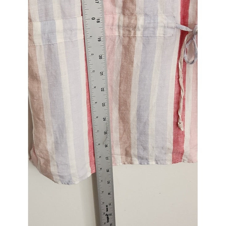 Ellen Tracy Multicolor Striped Linen Sleeveless Tunic Top Size Medium