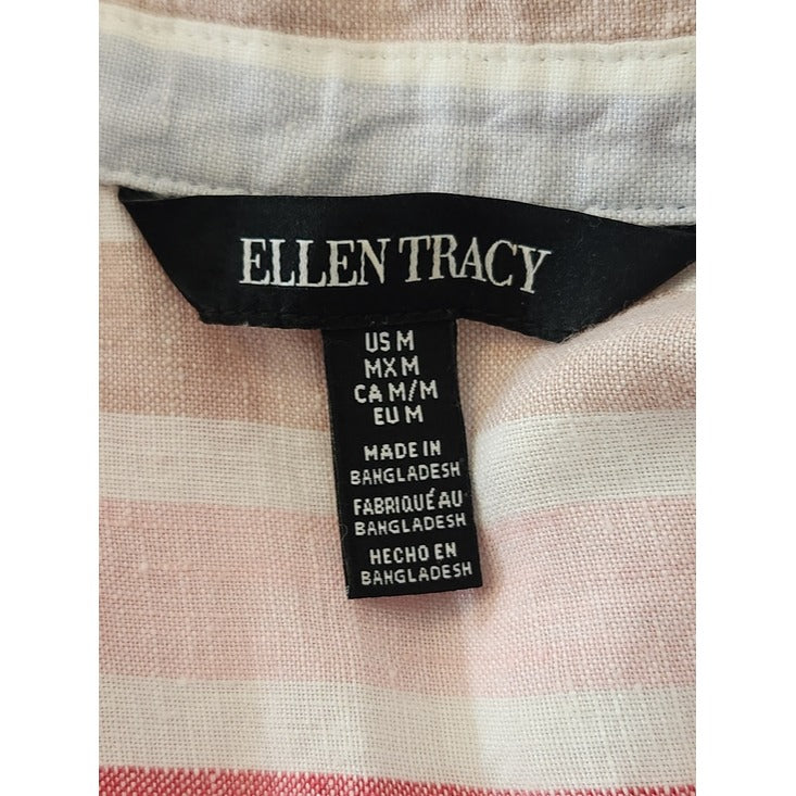 Ellen Tracy Multicolor Striped Linen Sleeveless Tunic Top Size Medium