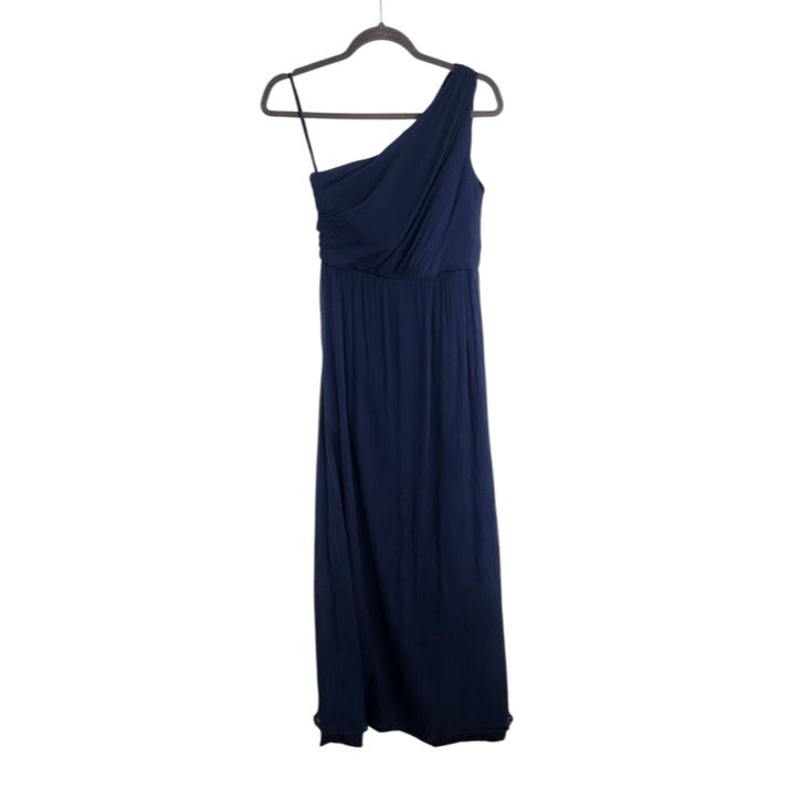 Amsale Navy 100% Silk One Shoulder Formal Maxi Dress Size 4 Wedding Guest Dress