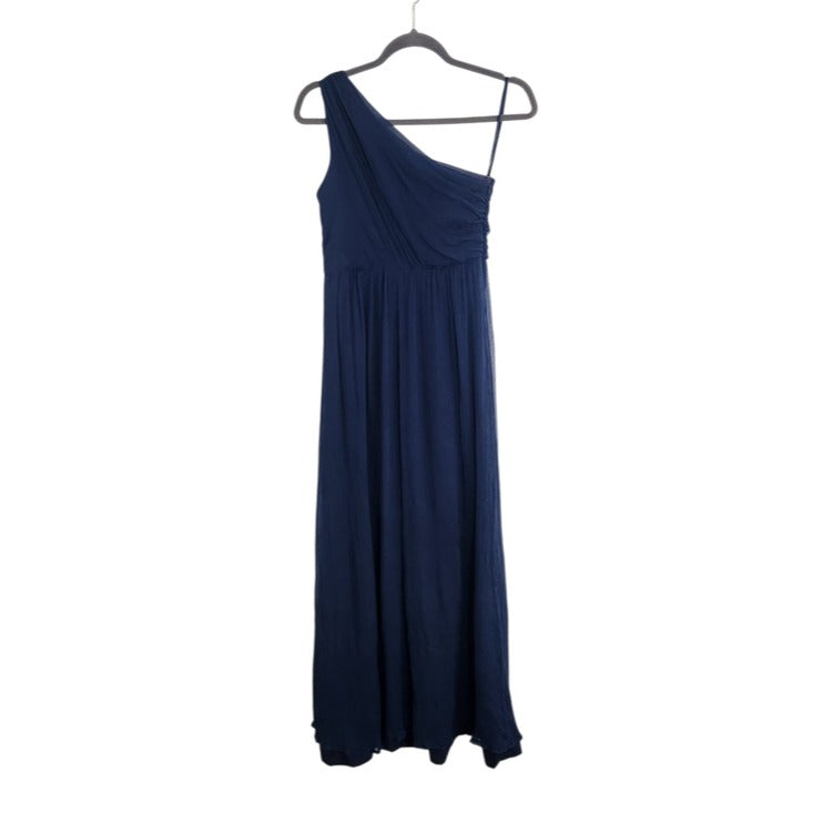 Amsale Navy 100% Silk One Shoulder Formal Maxi Dress Size 4 Wedding Guest Dress