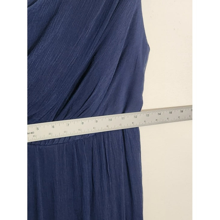 Amsale Navy 100% Silk One Shoulder Formal Maxi Dress Size 4 Wedding Guest Dress