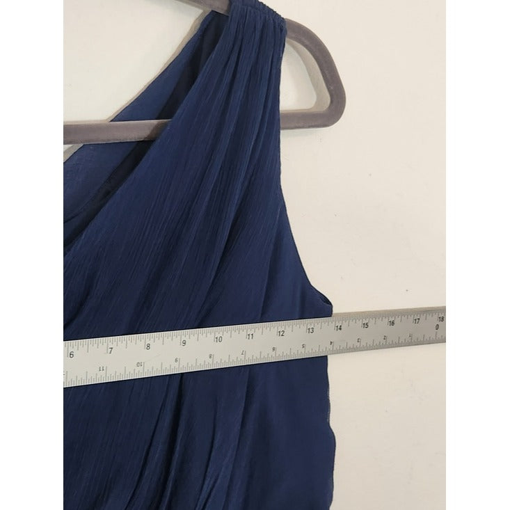 Amsale Navy 100% Silk One Shoulder Formal Maxi Dress Size 4 Wedding Guest Dress
