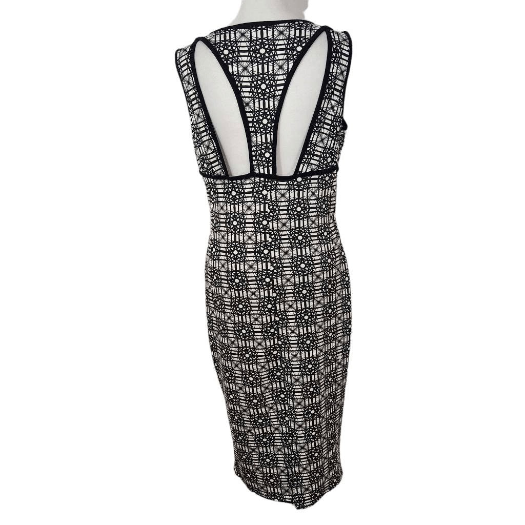 BooHoo Black and White Graphic Print Bodycon Dress Size 10 Sexy Fitted Dress