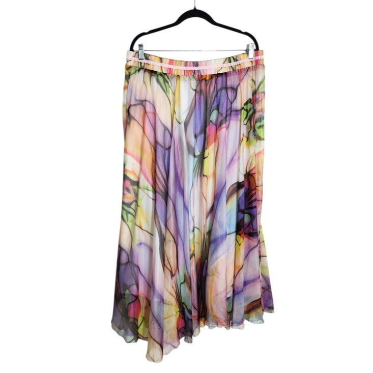 Afibi Colorful Watercolor Boho Maxi Skirt Size 3XL NWT