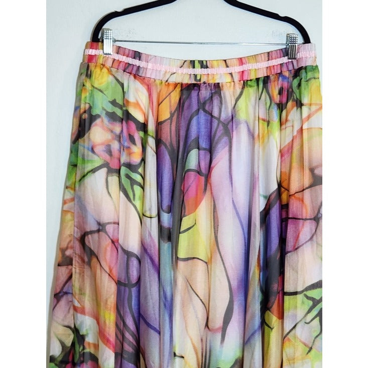 Afibi Colorful Watercolor Boho Maxi Skirt Size 3XL NWT