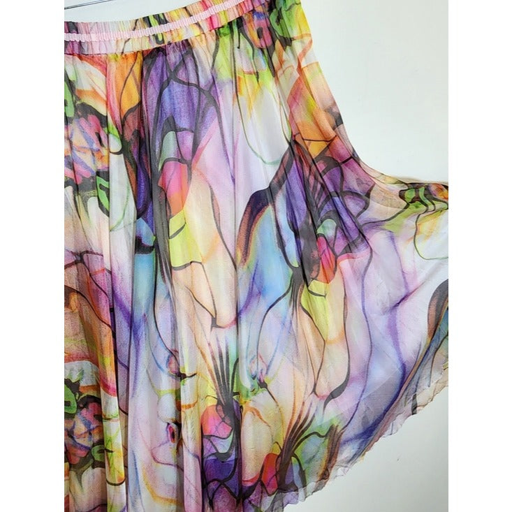 Afibi Colorful Watercolor Boho Maxi Skirt Size 3XL NWT