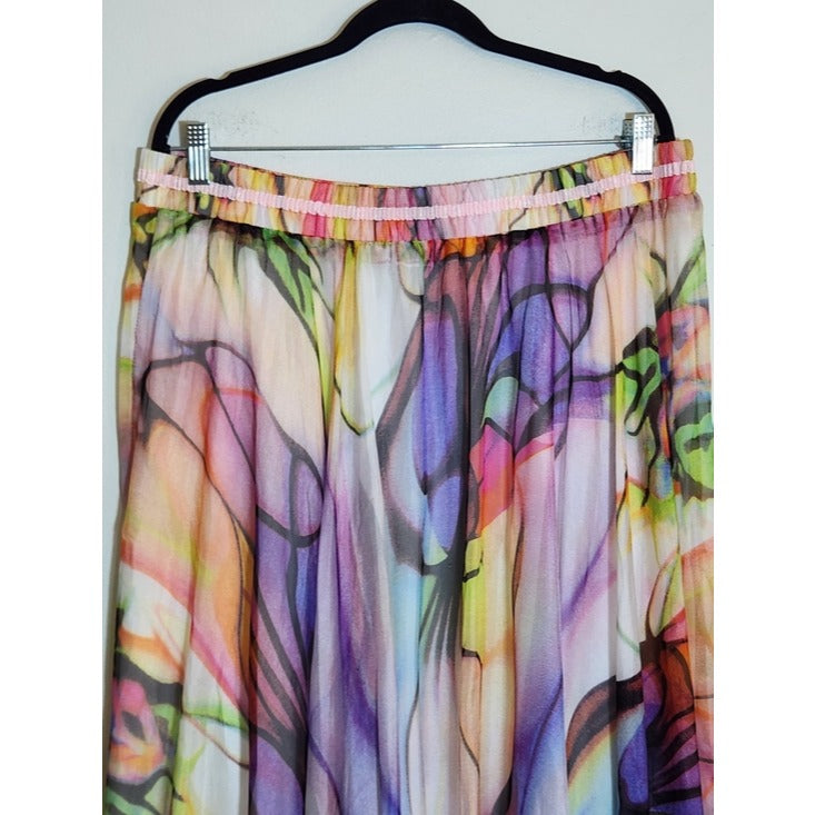 Afibi Colorful Watercolor Boho Maxi Skirt Size 3XL NWT