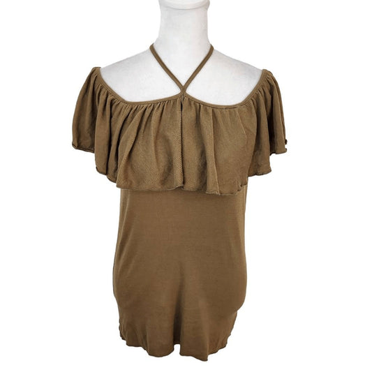 Chaser Army Green Knit Top Ruffle Top NWT Size Medium Olive Green Knit Top Green