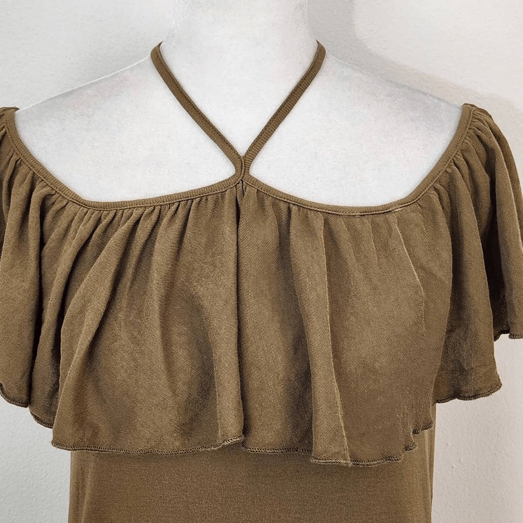 Chaser Army Green Knit Top Ruffle Top NWT Size Medium Olive Green Knit Top Green