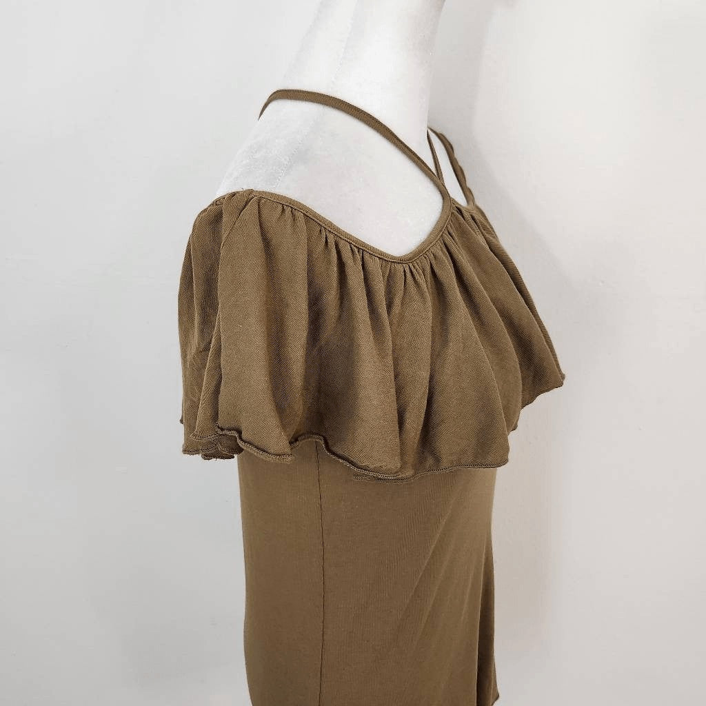 Chaser Army Green Knit Top Ruffle Top NWT Size Medium Olive Green Knit Top Green