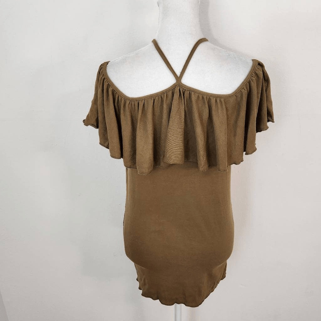 Chaser Army Green Knit Top Ruffle Top NWT Size Medium Olive Green Knit Top Green