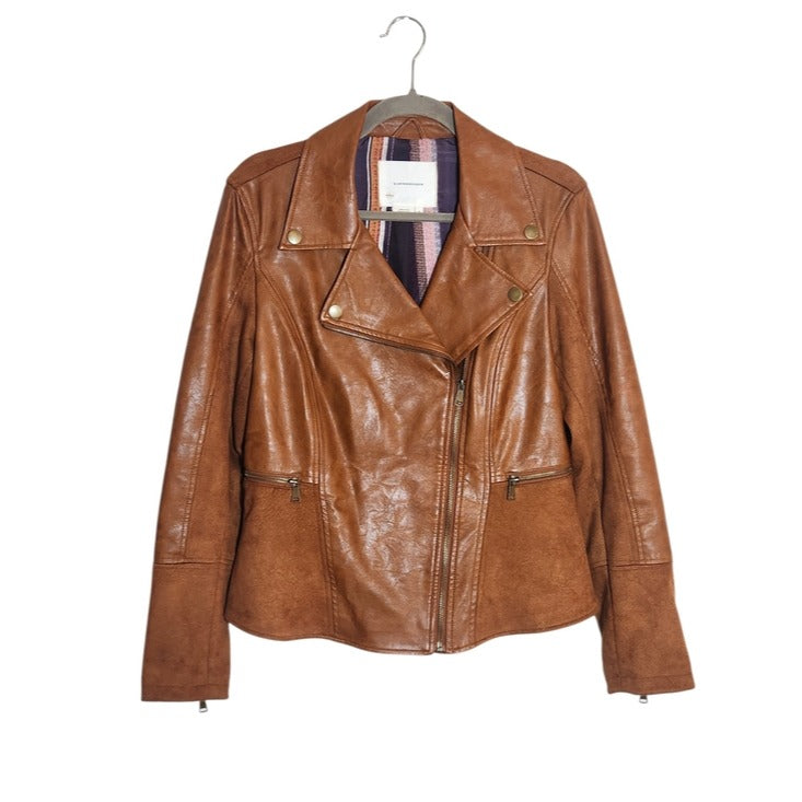 By Anthropologie Brown Robyn Faux Leather Moto Jacket Size Medium
