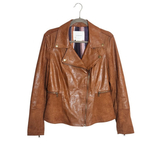 By Anthropologie Brown Robyn Faux Leather Moto Jacket Size Medium