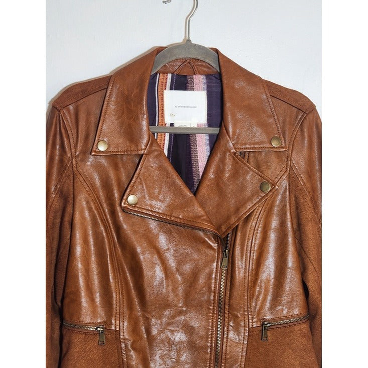 By Anthropologie Brown Robyn Faux Leather Moto Jacket Size Medium
