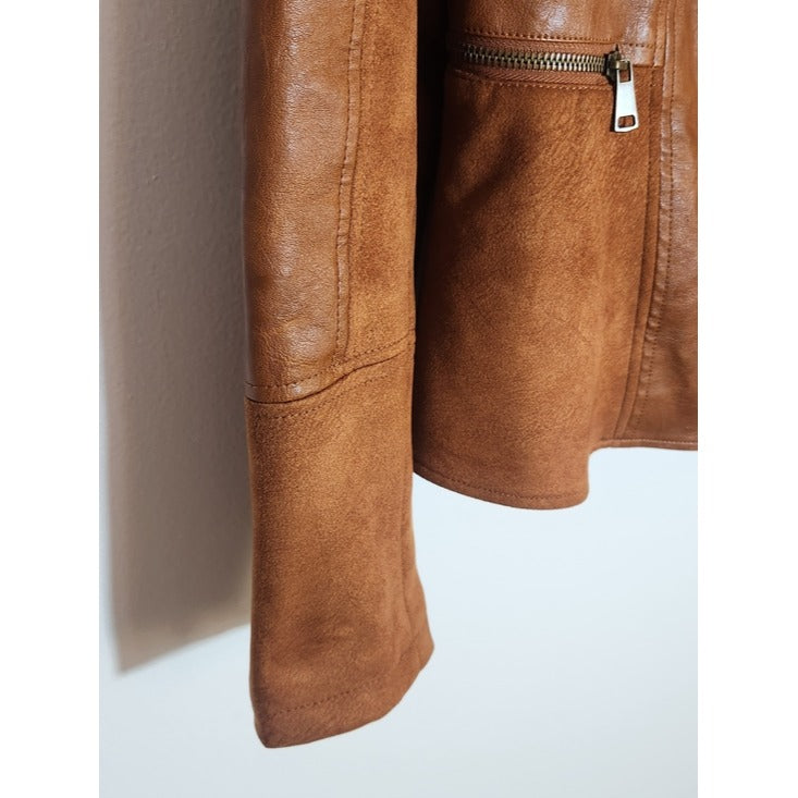 By Anthropologie Brown Robyn Faux Leather Moto Jacket Size Medium