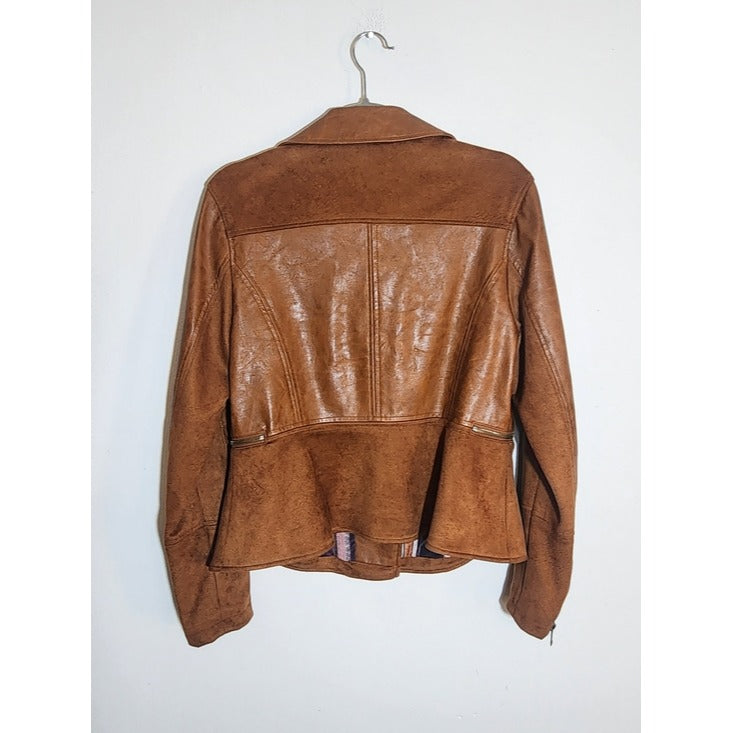 By Anthropologie Brown Robyn Faux Leather Moto Jacket Size Medium