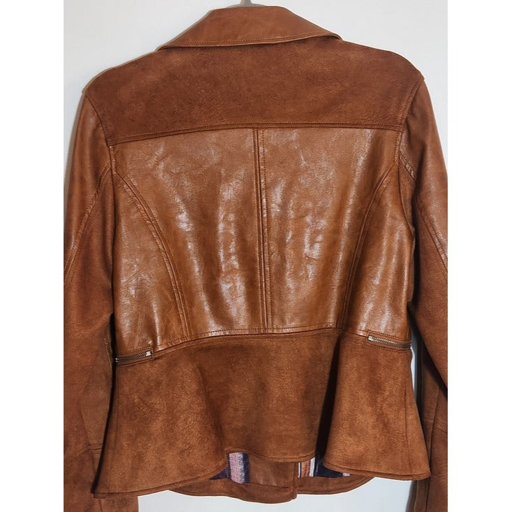By Anthropologie Brown Robyn Faux Leather Moto Jacket Size Medium