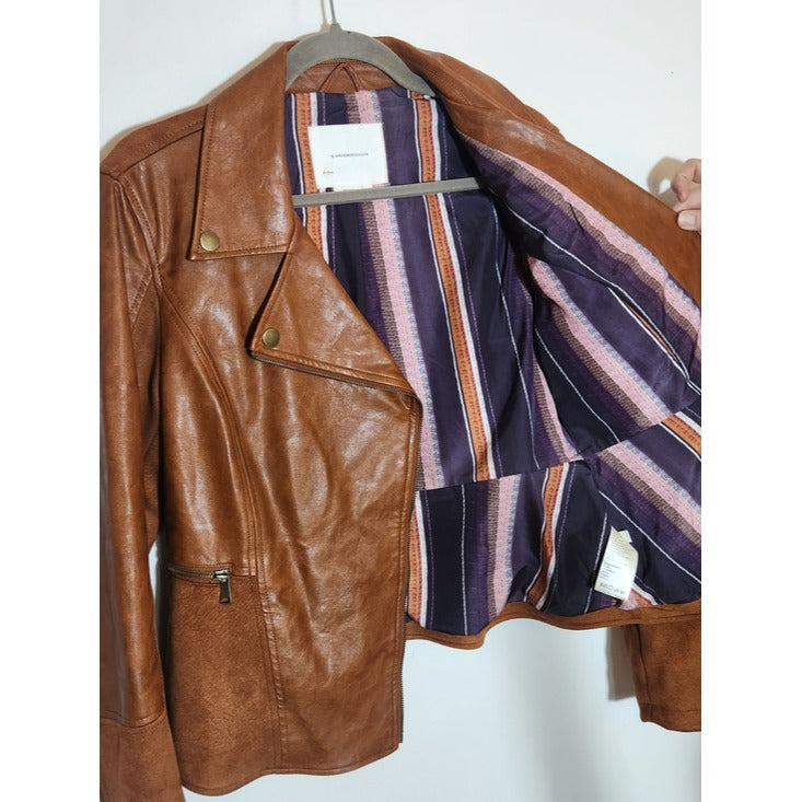 By Anthropologie Brown Robyn Faux Leather Moto Jacket Size Medium
