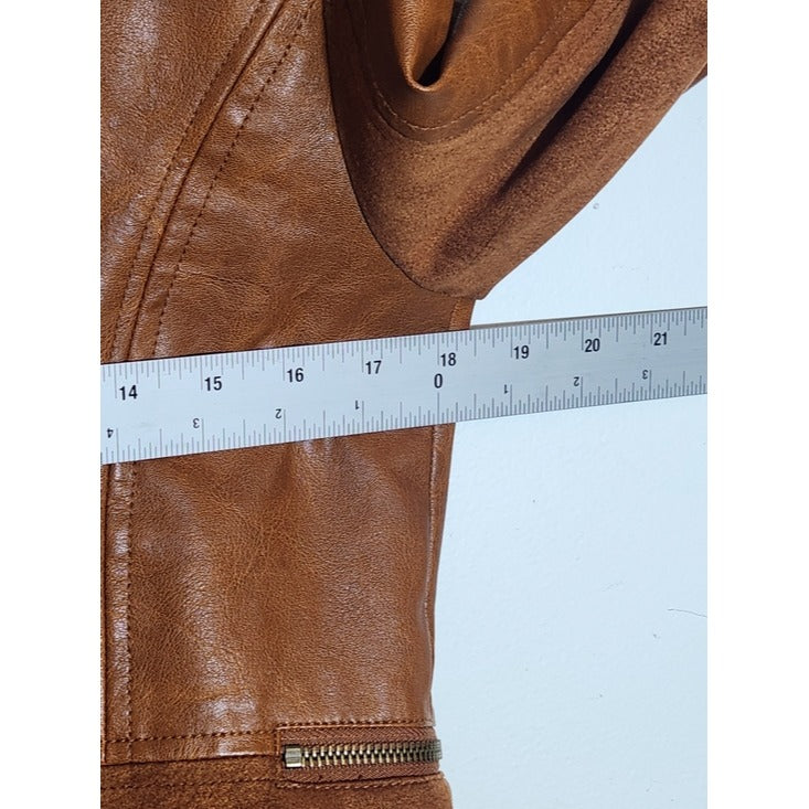 By Anthropologie Brown Robyn Faux Leather Moto Jacket Size Medium