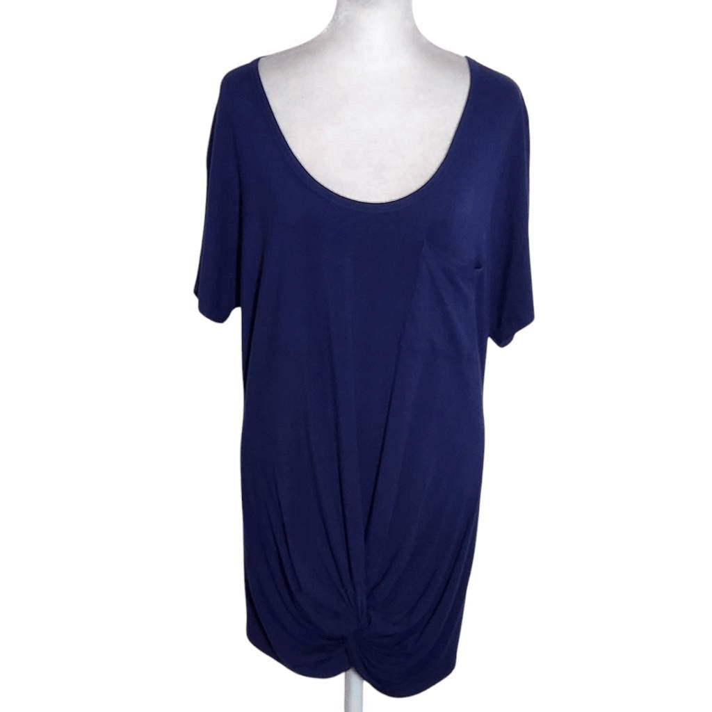 Venus Navy Scoop Neck Tee with Knot Detail Size Large Navy Short Sleeve T-Shirt