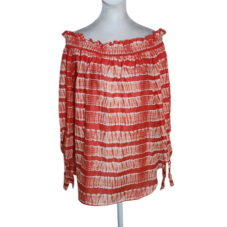 Michael Kors Coral Shibori Stripe Off the Shoulder Top Size XL