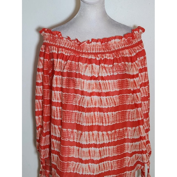 Michael Kors Coral Shibori Stripe Off the Shoulder Top Size XL