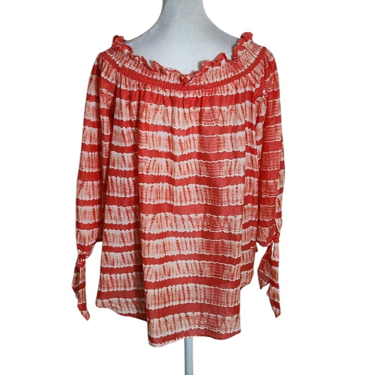 Michael Kors Coral Shibori Stripe Off the Shoulder Top Size XL