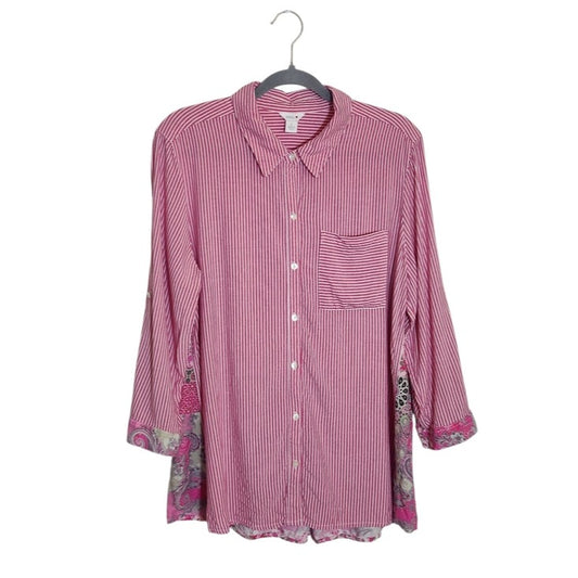 Intro Pink and White Stripe Button Down Shirt Size Large