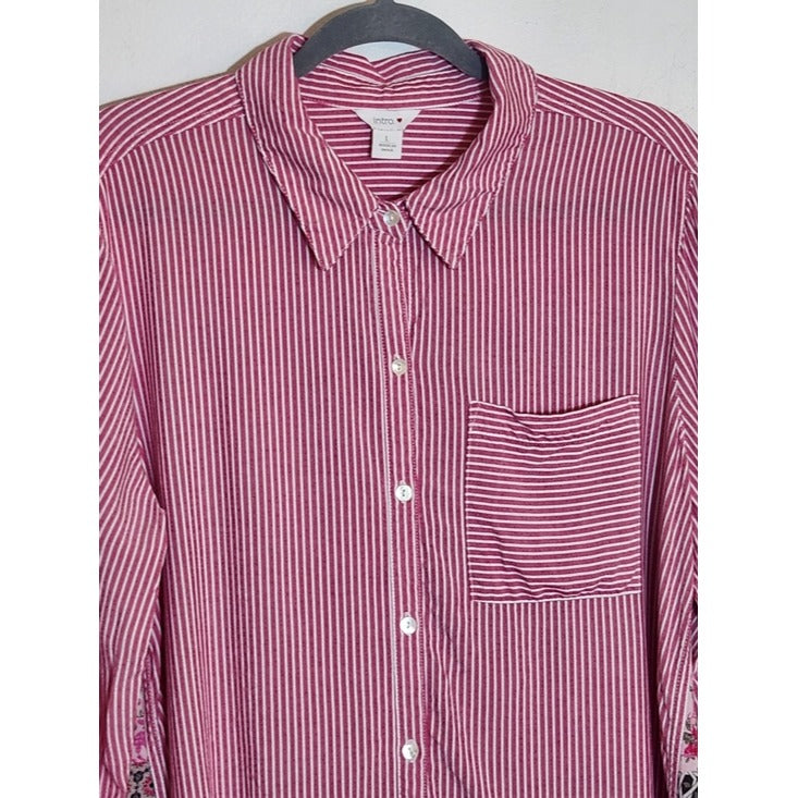 Intro Pink and White Stripe Button Down Shirt Size Large