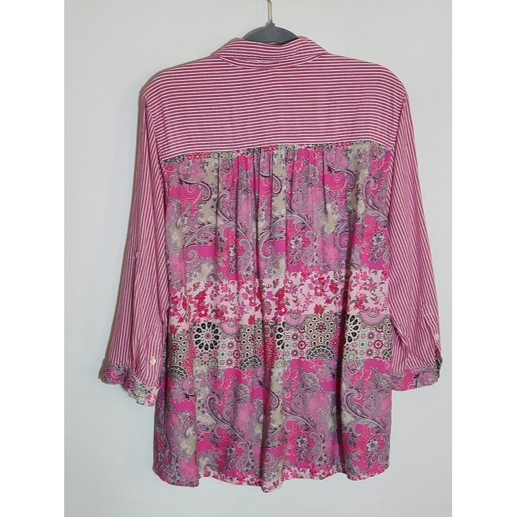 Intro Pink and White Stripe Button Down Shirt Size Large
