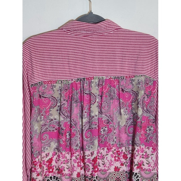 Intro Pink and White Stripe Button Down Shirt Size Large