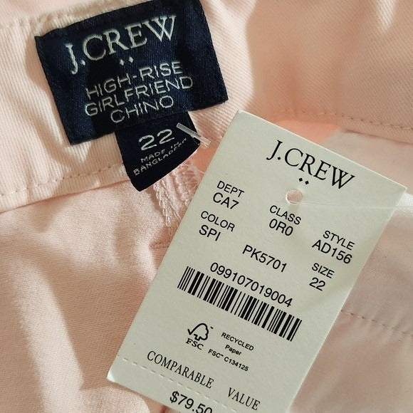J. Crew Light Pink High-Rise Chino Pants NWT Sz 22 J. Crew Pink Girlfriend Chino