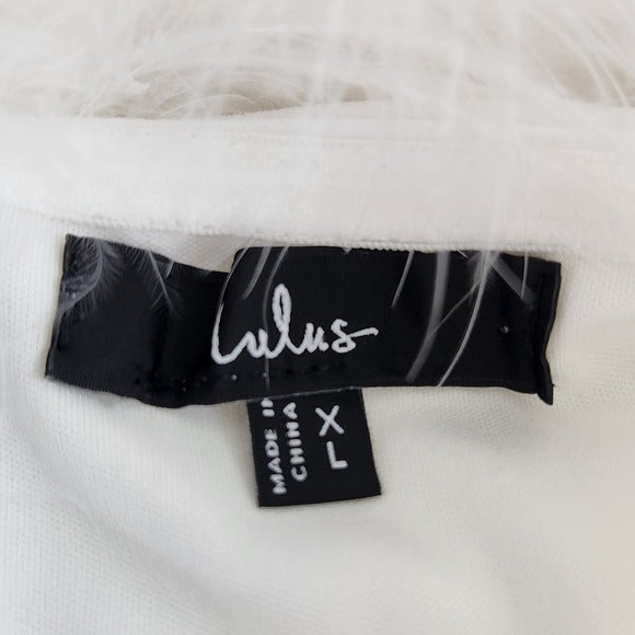 Lulus White Strapless Maxi Cocktail Dress with Feather Trim XL White Formal Gown