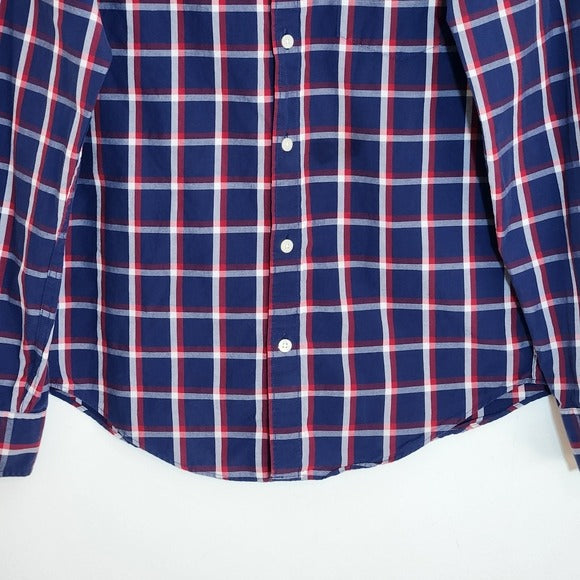 J. Crew Navy and Red Plaid Slim Fit Button Down Shirt Size Medium