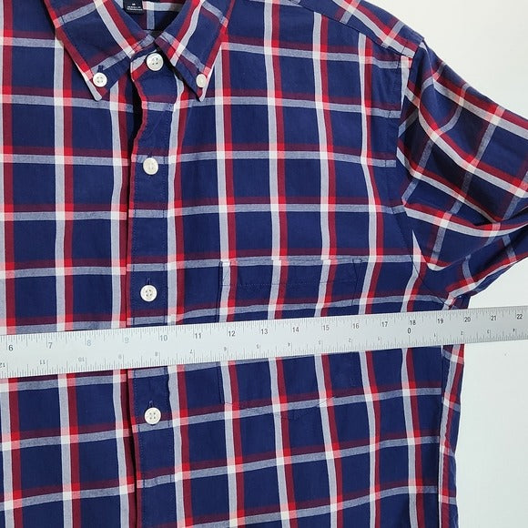 J. Crew Navy and Red Plaid Slim Fit Button Down Shirt Size Medium