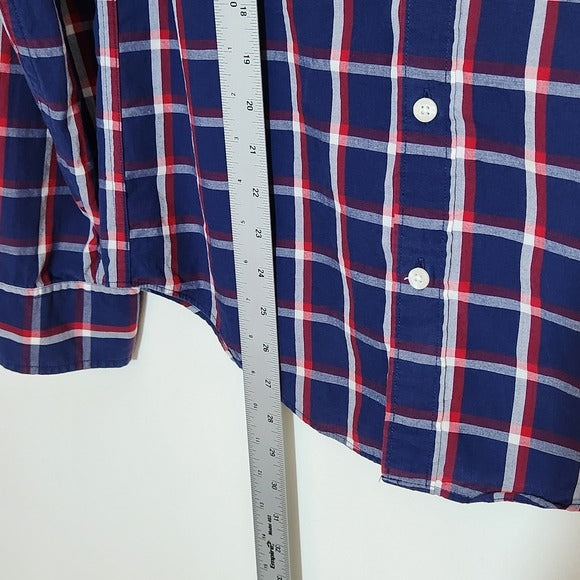 J. Crew Navy and Red Plaid Slim Fit Button Down Shirt Size Medium