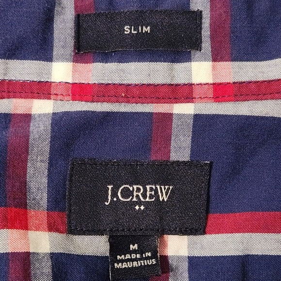 J. Crew Navy and Red Plaid Slim Fit Button Down Shirt Size Medium